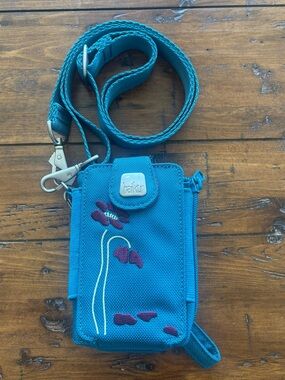 Haiku Teal Floral Embroidered Crossbody Phone Pouch